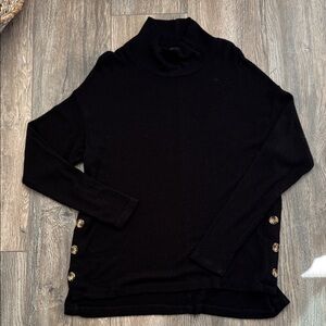 Fifteen Twenty Black Turtleneck Sweater with Tortoise Buttons
